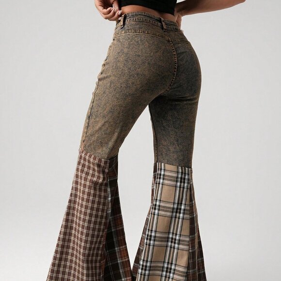 Multicolor Casual Women's Boho Hippie Bell Bottom Jeans - Picture 2 of 6